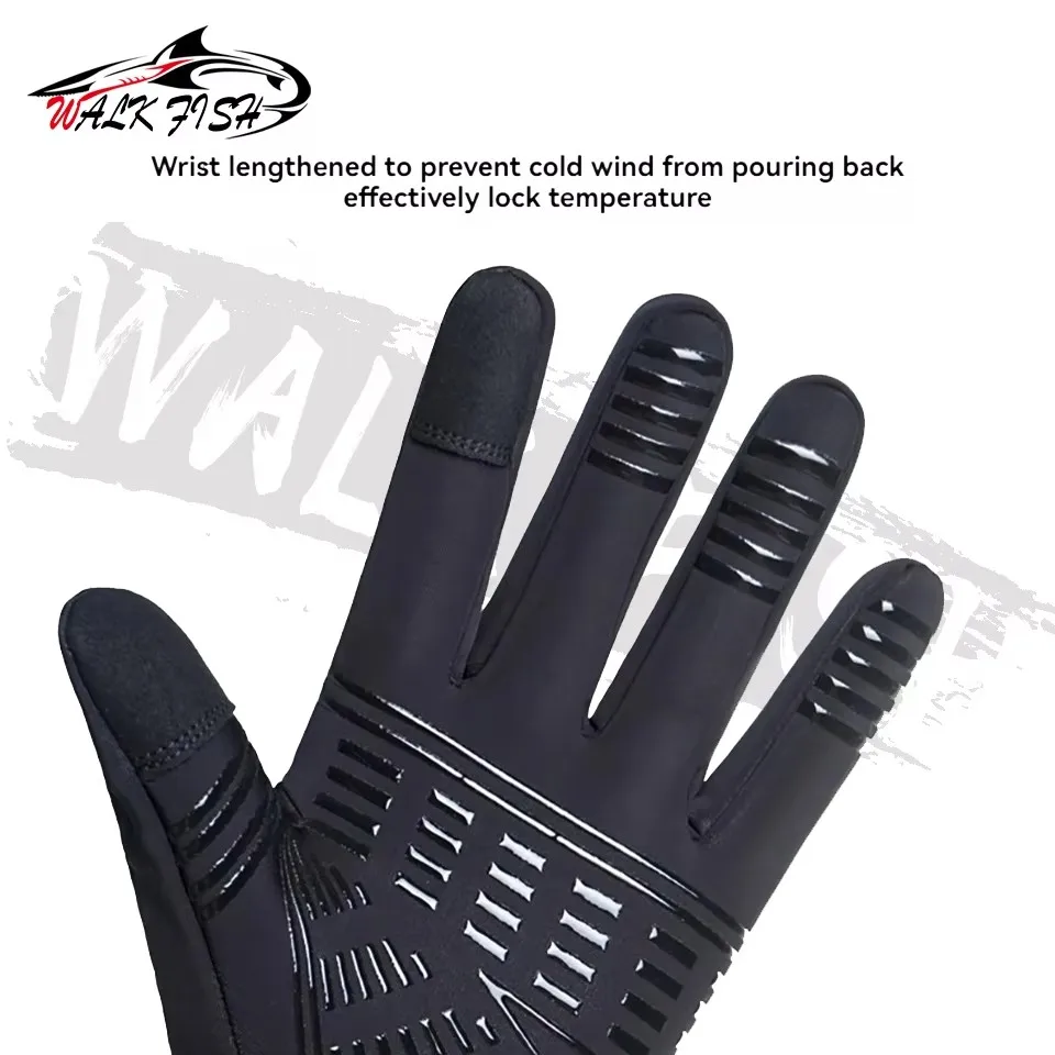 Guantes de pesca WALK FISH para mantener el calor en invierno para hombre, deportes al aire libre, montar en bicicleta, agregar forro polar, protección contra el frío, pantalla táctil sin dedos, extensión - imagen 4