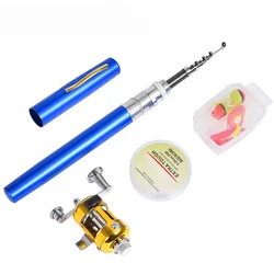 Caña de pescar portátil con forma de bolígrafo, caña de pescar de bolsillo, Mini juego de caña de pescar doblada con carrete, señuelos, cebo, accesorios de sedal