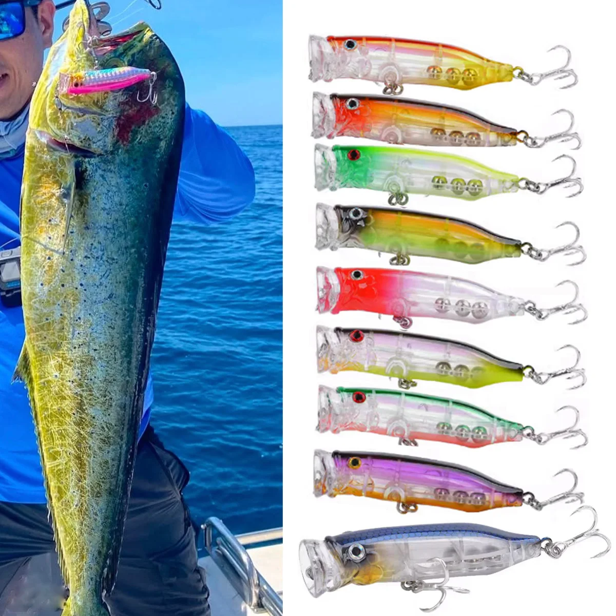 Feed Big Popper 58g 15cm atún flotante Wobbler Señuelos de pesca Topwater Trolling plástico Artificial cebo duro aparejos de pesca - imagen 4