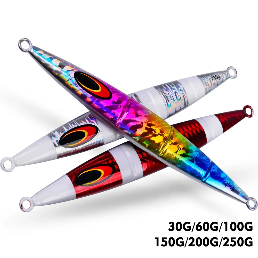 30G-250G 1 Uds plantilla de Metal Shore Jigging pesca en el mar plantilla lenta Jigging de Metal realista cuchara de Jigging lento láser cebo duro Artificial