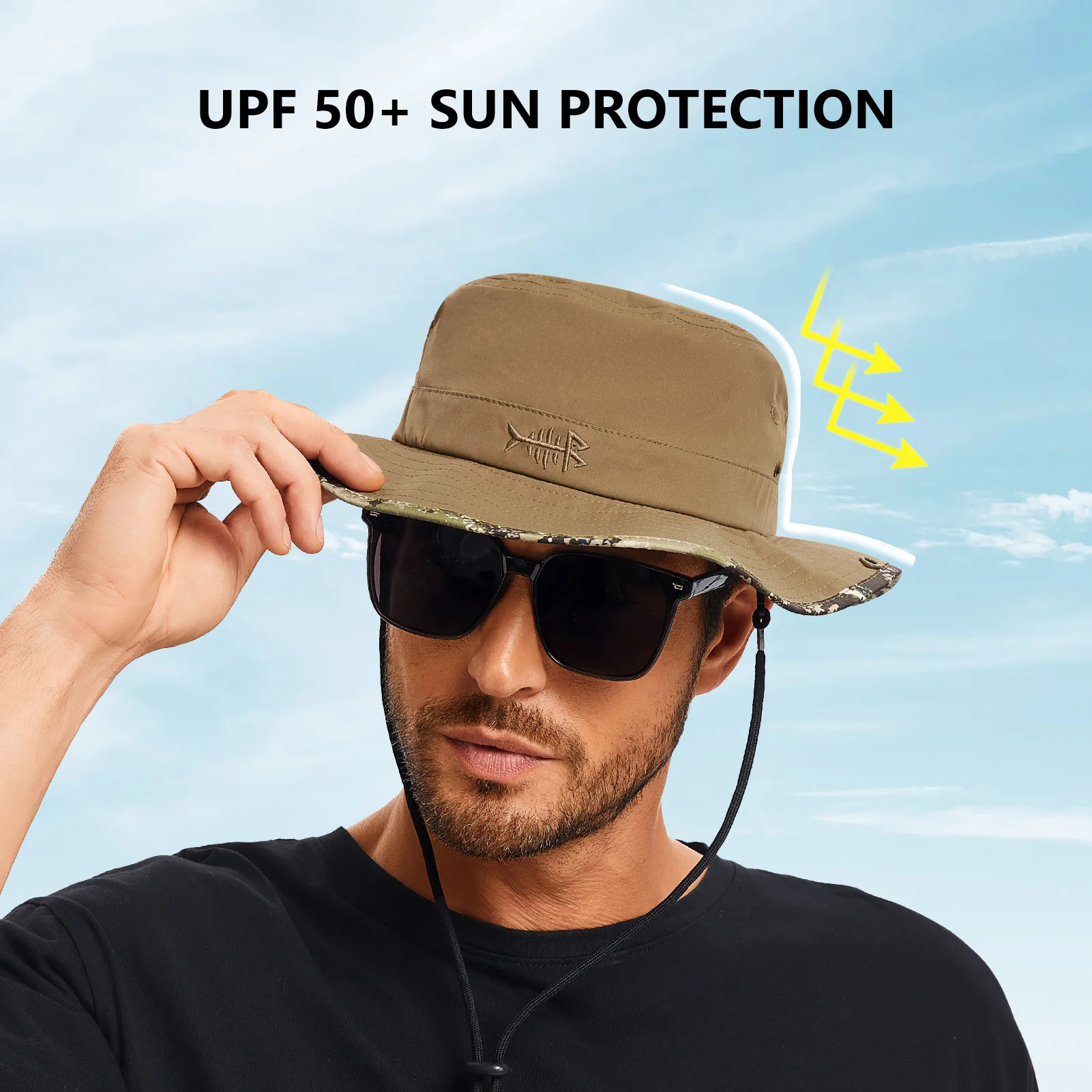 BASSDASH UPF 50+ Sombreros de sol de cubo ligeros y plegables con estampado debajo del ala para pesca, senderismo, safari, hombres y mujeres FH18 - imagen 5