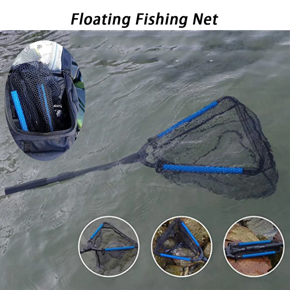Red de pesca portátil ultraligera, redes flotantes plegables triangulares, mango de poste telescópico, Mosca, mango de Eva al aire libre, aparejos En Mer - imagen 5