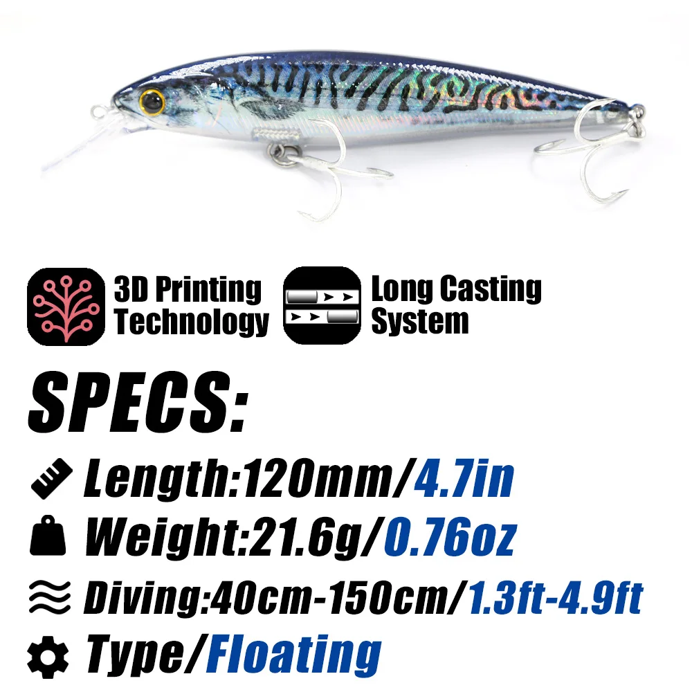 B & U pececillo flotante Señuelos de pesca de agua salada Trolling Crankbait cebos duros Wobblers señuelo de trucha Artificial para lubina - imagen 3