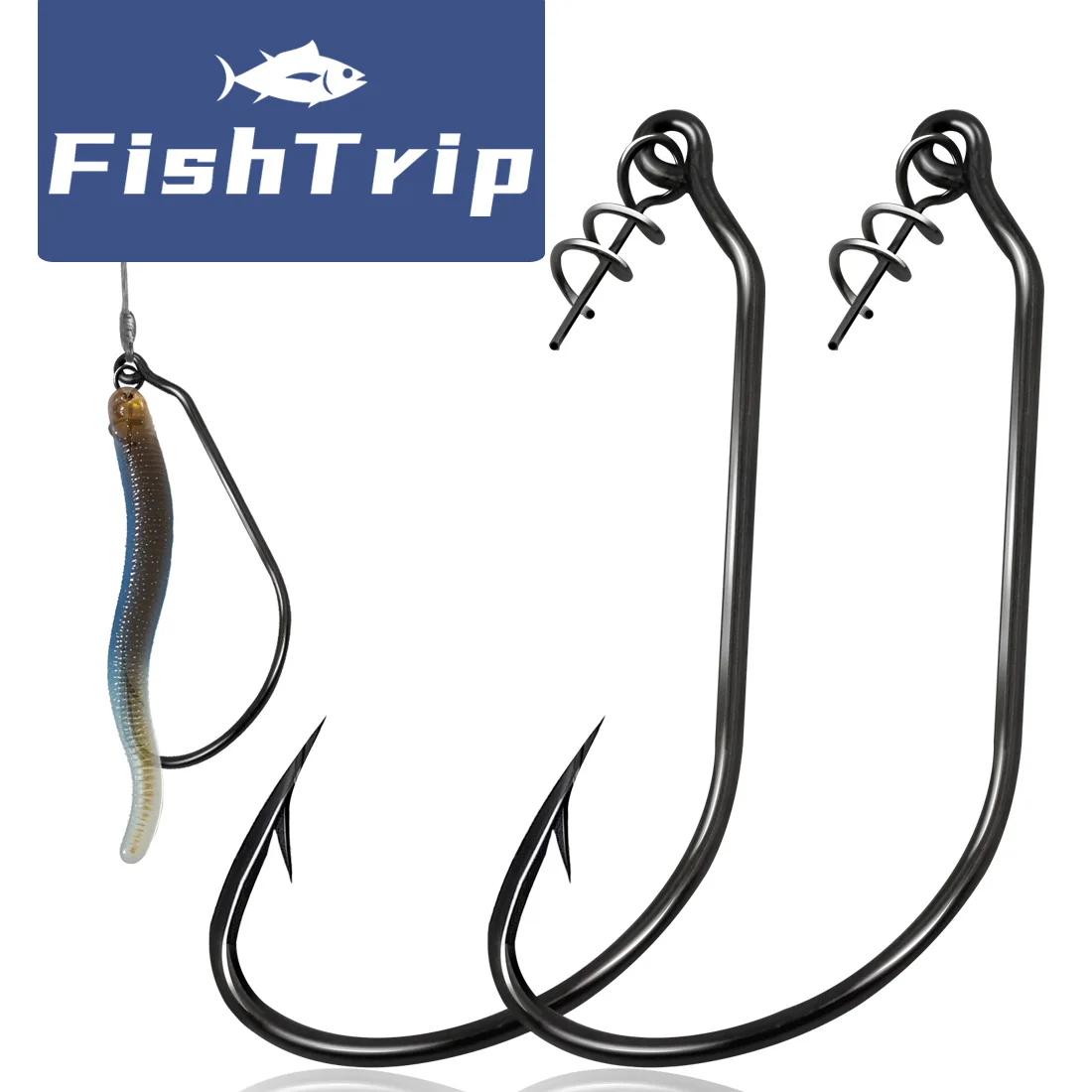 FishTrip EWG-anzuelo de gusano con resorte centrado, anzuelos giratorios para pesca de lubina, señuelo de gusano de plástico suave, anzuelo de cebo para agua salada - imagen 2