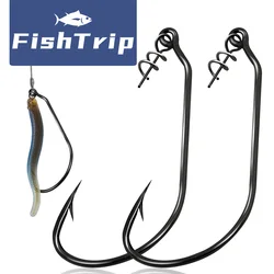 FishTrip EWG-anzuelo de gusano con resorte centrado, anzuelos giratorios para pesca de lubina, señuelo de gusano de plástico suave, anzuelo de cebo para agua salada