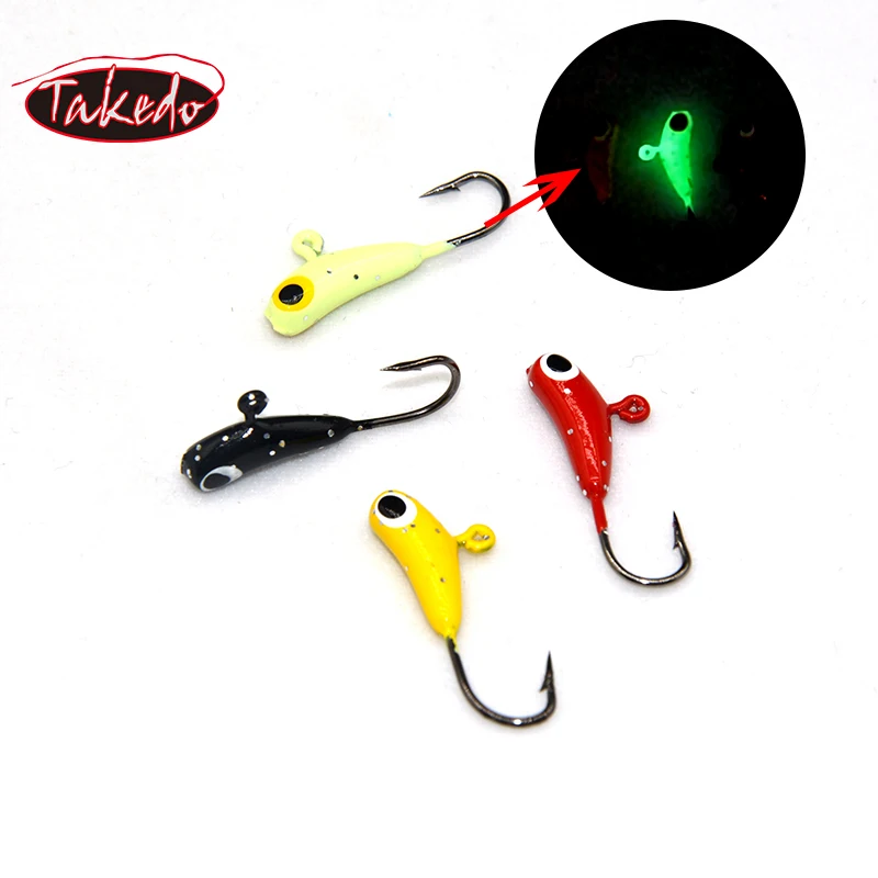 TAKEDO Mini anzuelo con cabeza de anzuelo de plomo para señuelo de hielo, plantilla luminosa para invierno, plantillas de pesca, 24mm, 1,6g, 4 unids/bolsa - imagen 3