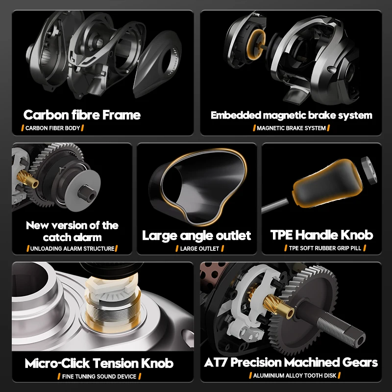 ANATONO Silver Rhino 130g carrete de pesca ultraligero BFS carrete de pesca 7,0:1 relación de engranaje agua salada 8 + 1BB 6KG Power Baitcaster - imagen 3