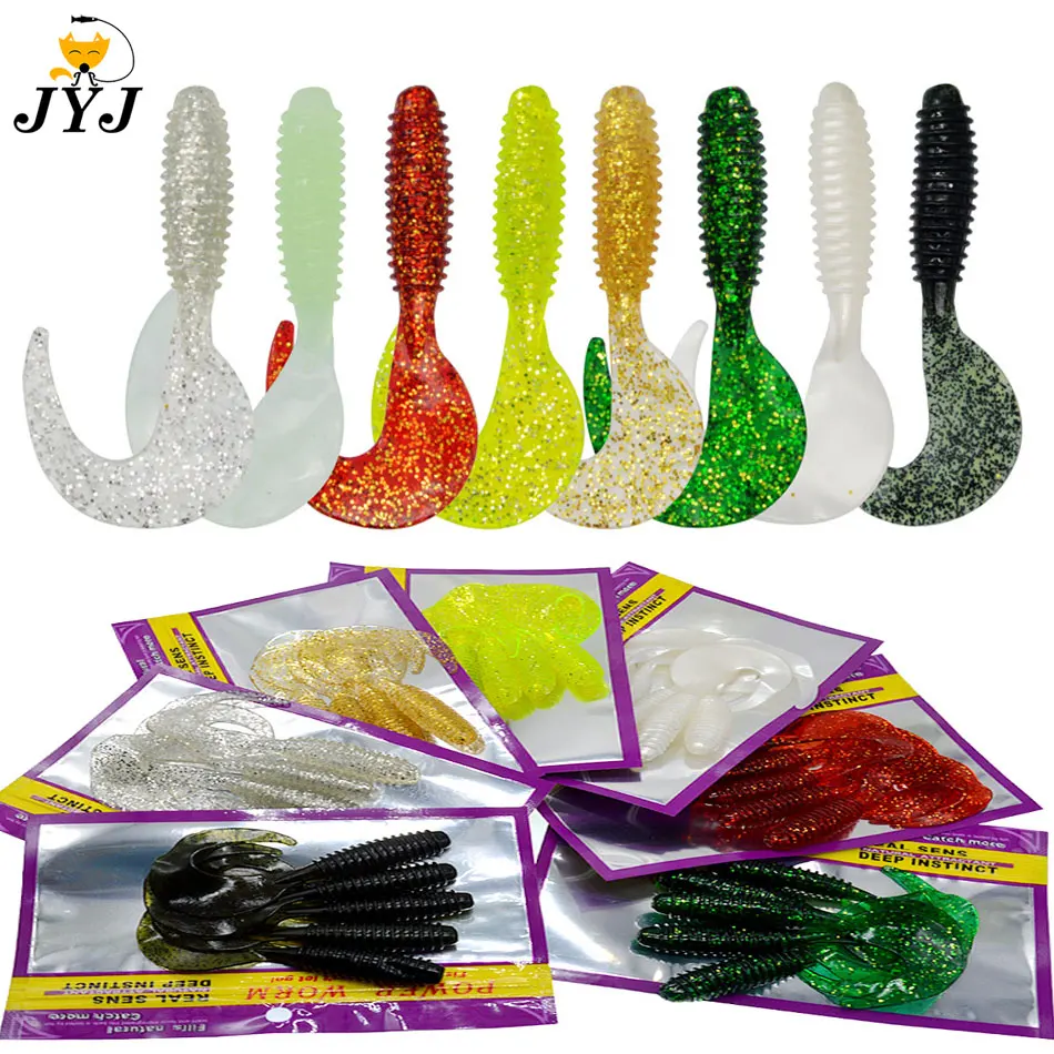 JYJ 10cm 8,5g 5 unids/bolsa señuelo artificial suave cebo de gusano, cola larga torcida wobbler swimbait da pesca lubina tipo tipo pike señuelo - imagen 3