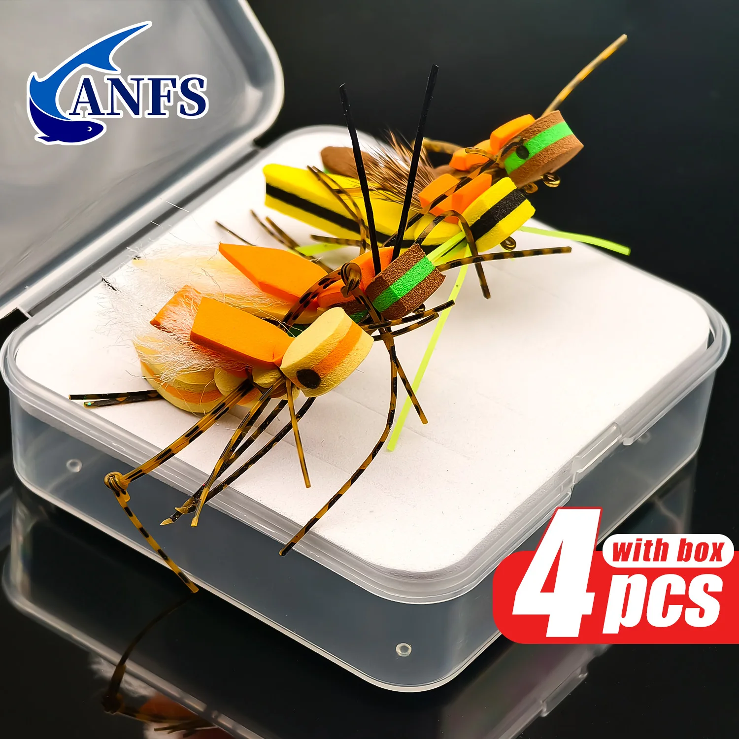 ANFS 4 unids/caja tolva de hierba señora araña espuma moscas secas pesca con mosca flotante espuma sándwich Hoppers Señuelos de pesca para Lucio, lubina - imagen 3
