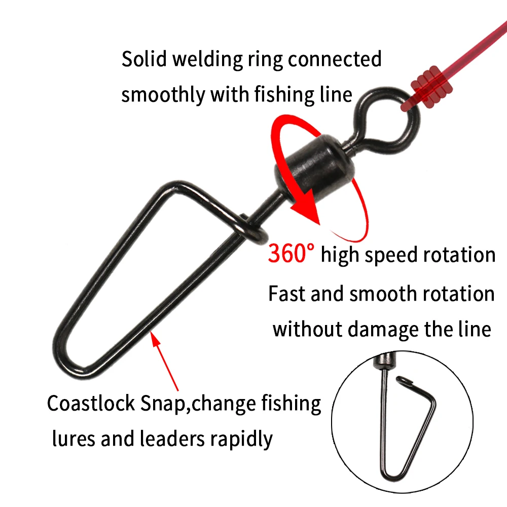 Elllv-anzuelo de pesca giratorio de 20 piezas, accesorio de aparejo de pesca de níquel negro - imagen 4