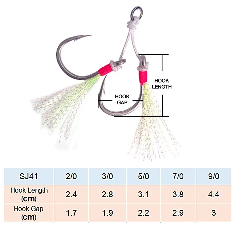 HK007 SJ41 anzuelo de Jigging pesado 2/0 9/0 anzuelo de doble asistencia de Jigging lento gancho de accesorios de Pesca de agua salada de acero - imagen 2