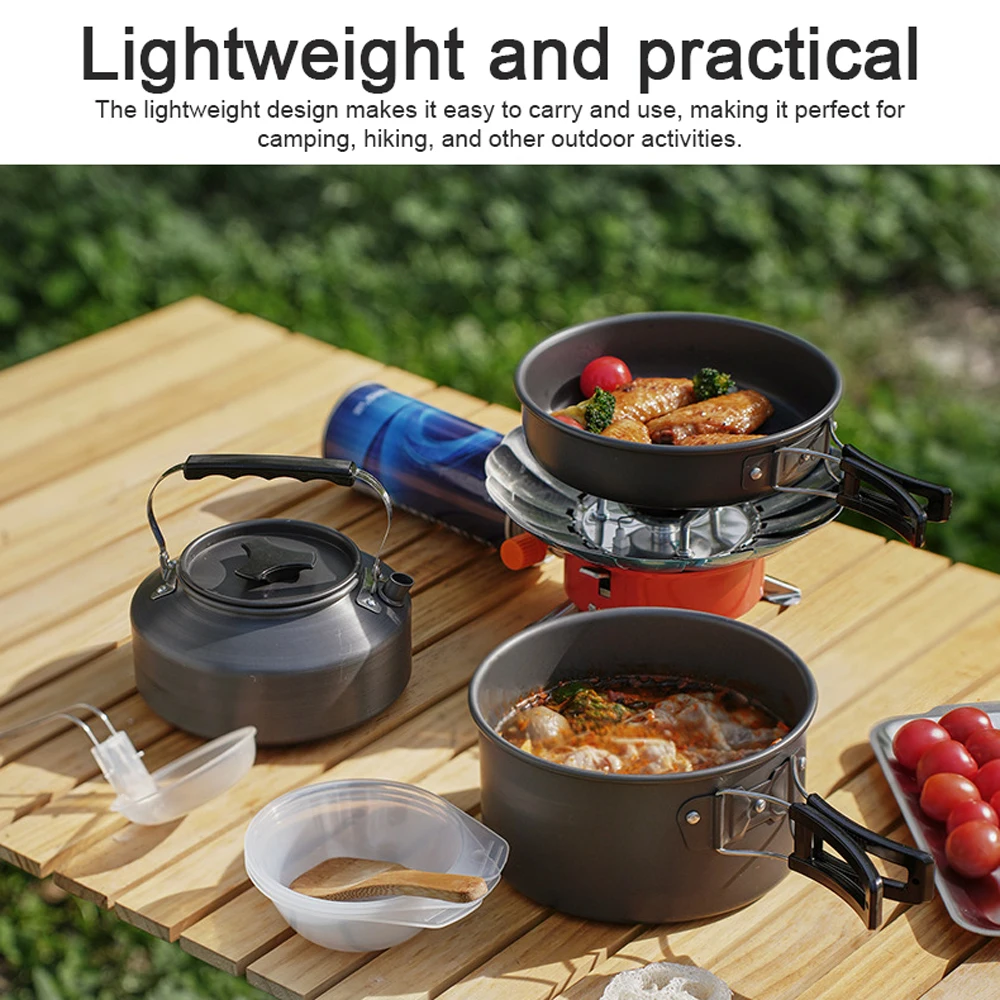 Juego de utensilios de cocina para acampada y senderismo, Kit de utensilios de cocina portátil para Picnic al aire libre, olla de alúmina, sartén, accesorio de cocina de viaje - imagen 5