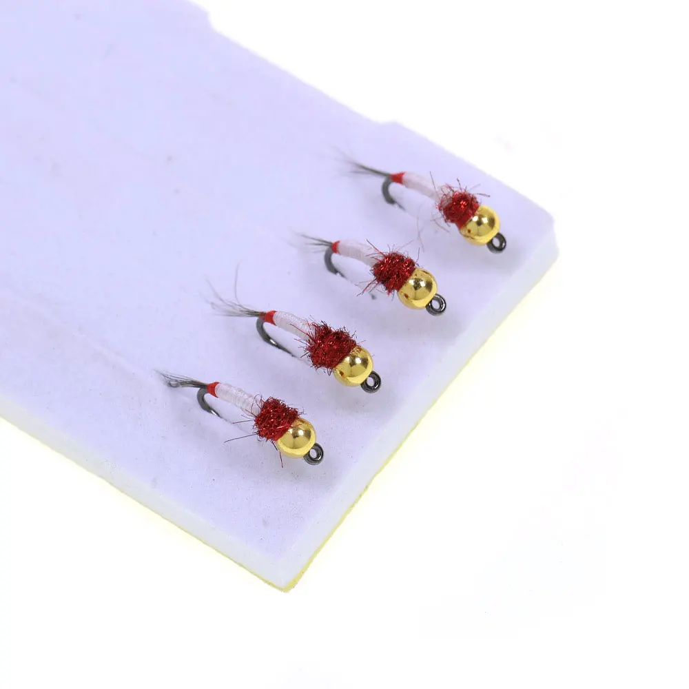 Bimoo 6PCS # 14 # 16 cabeza de cuentas de latón sin púas curvadas ninfa húmeda hundimiento rápido cebo para insectos Caddisfly trucha Grayling señuelo de pesca de lubina - imagen 5