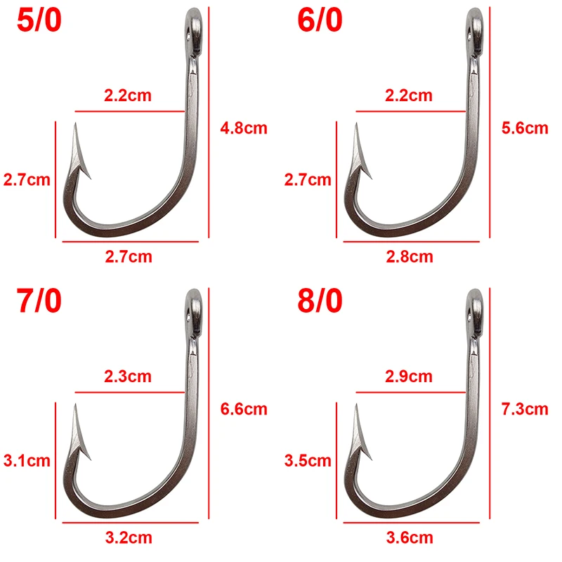 10 Uds 7731 anzuelos de pesca de acero inoxidable anzuelo de pesca con cebo de atún grande y grueso tamaño 5/0 6/0 7/0 8/0 9/0 10/0 11/0 12/0 13/0 14/0 16/0 - imagen 3
