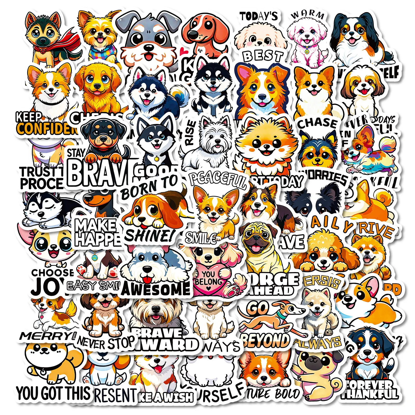 56 Uds. Pegatinas de versículos cortos de energía positiva de perros bonitos DIY teléfono guitarra portátil maleta taza pegatinas impermeables - imagen 2