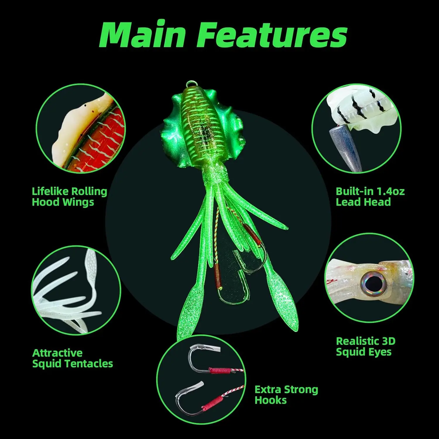 ZUKIBO-señuelo de calamar luminoso, falda de pulpo, cebo de pesca de curricán, Jigging de hundimiento biónico, cabeza con anzuelo de plomo, aparejos de pesca - imagen 4