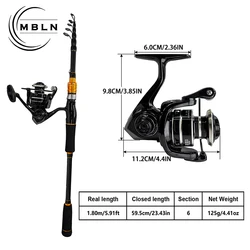 MBLN Juego Completo de Caña Pesca Telescópica con Carrete y Señuelos