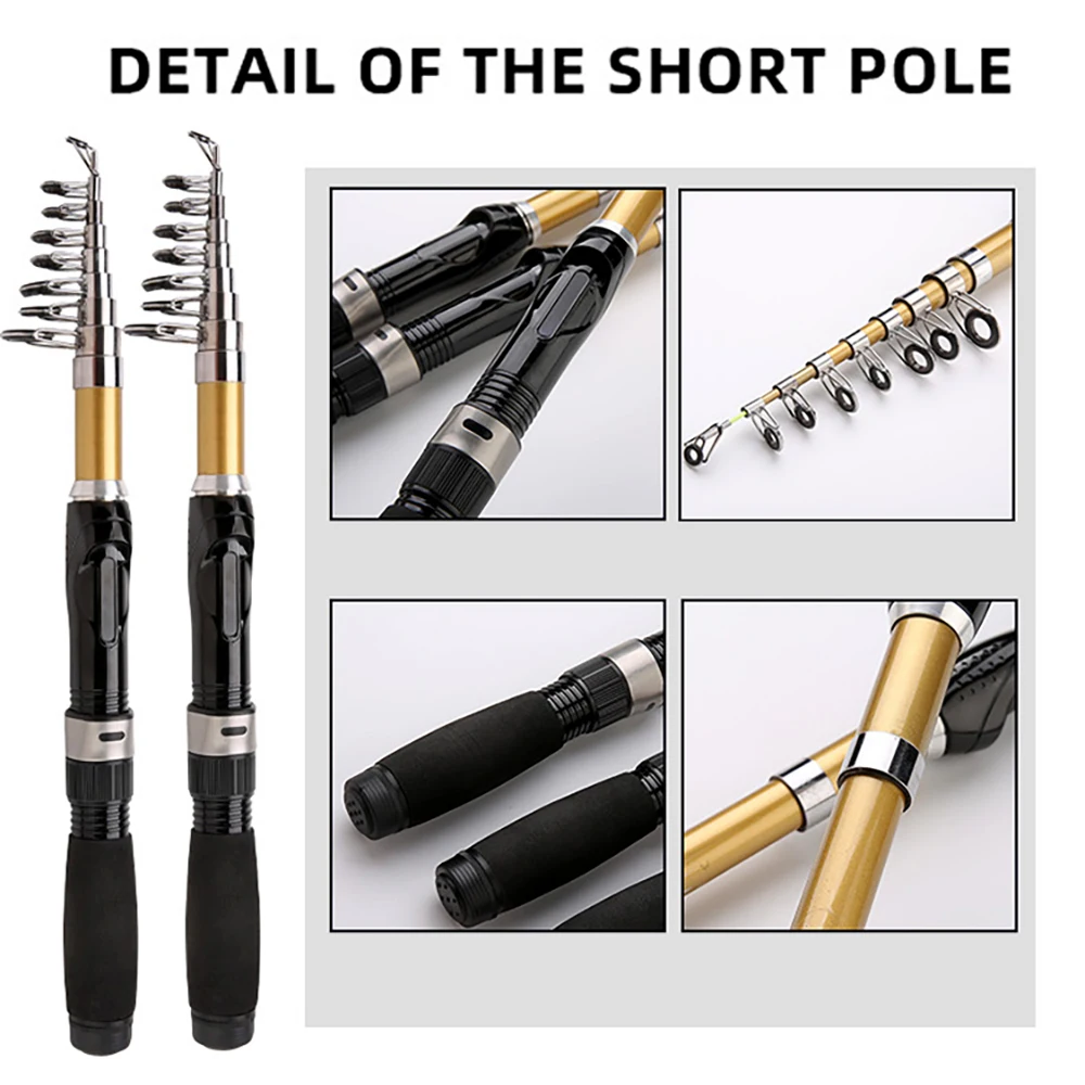 Caña de pescar telescópica, accesorio giratorio de fibra de carbono, portátil, de viaje, señuelo, 7-10 secciones, 1,5 M, 1,7 M, 1,9 M, 2,1 M - imagen 3