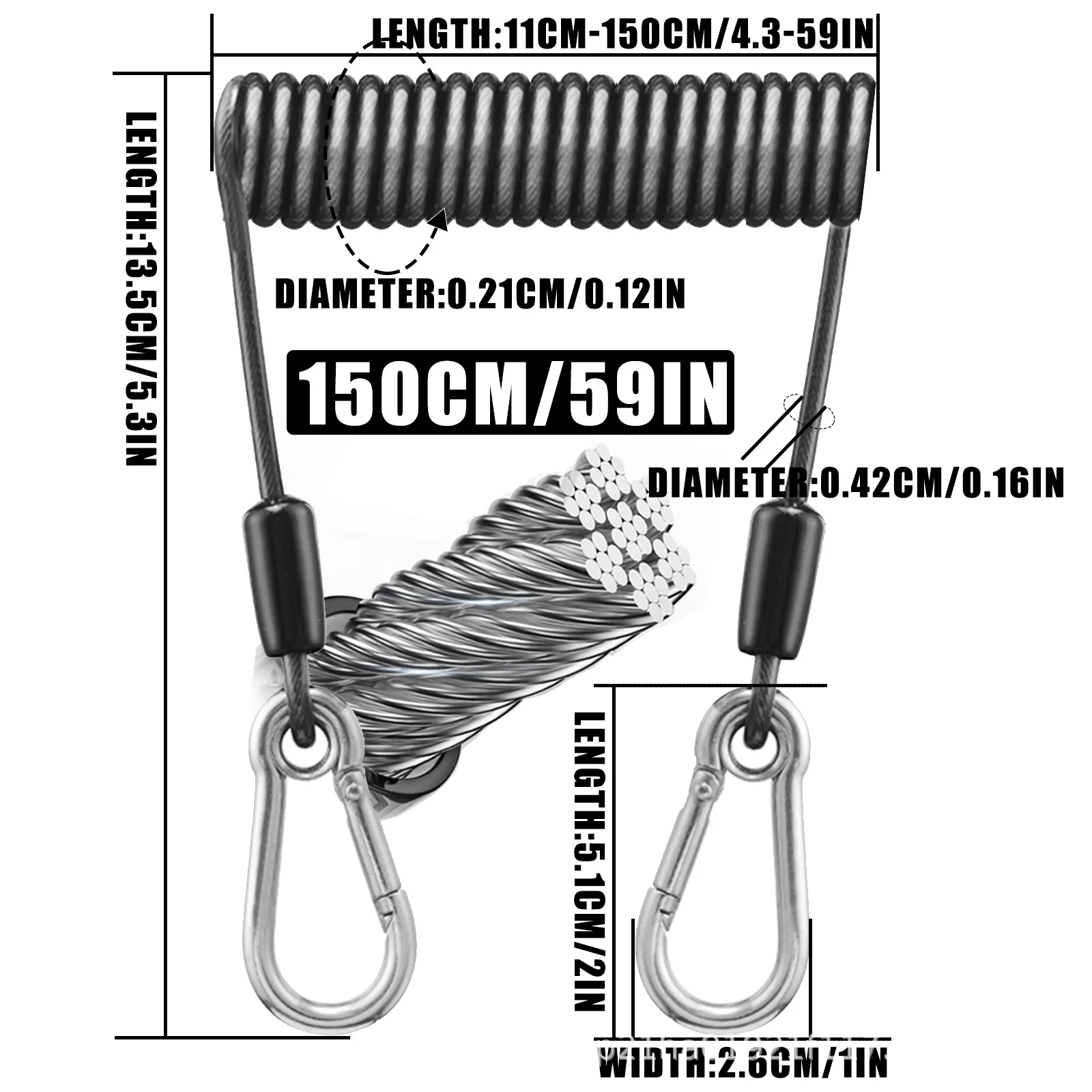 Correa de engranaje segura telescópica de 1,5-3 M, cordón de pesca elástico resistente: cuerda de seguridad Universal de acero inoxidable