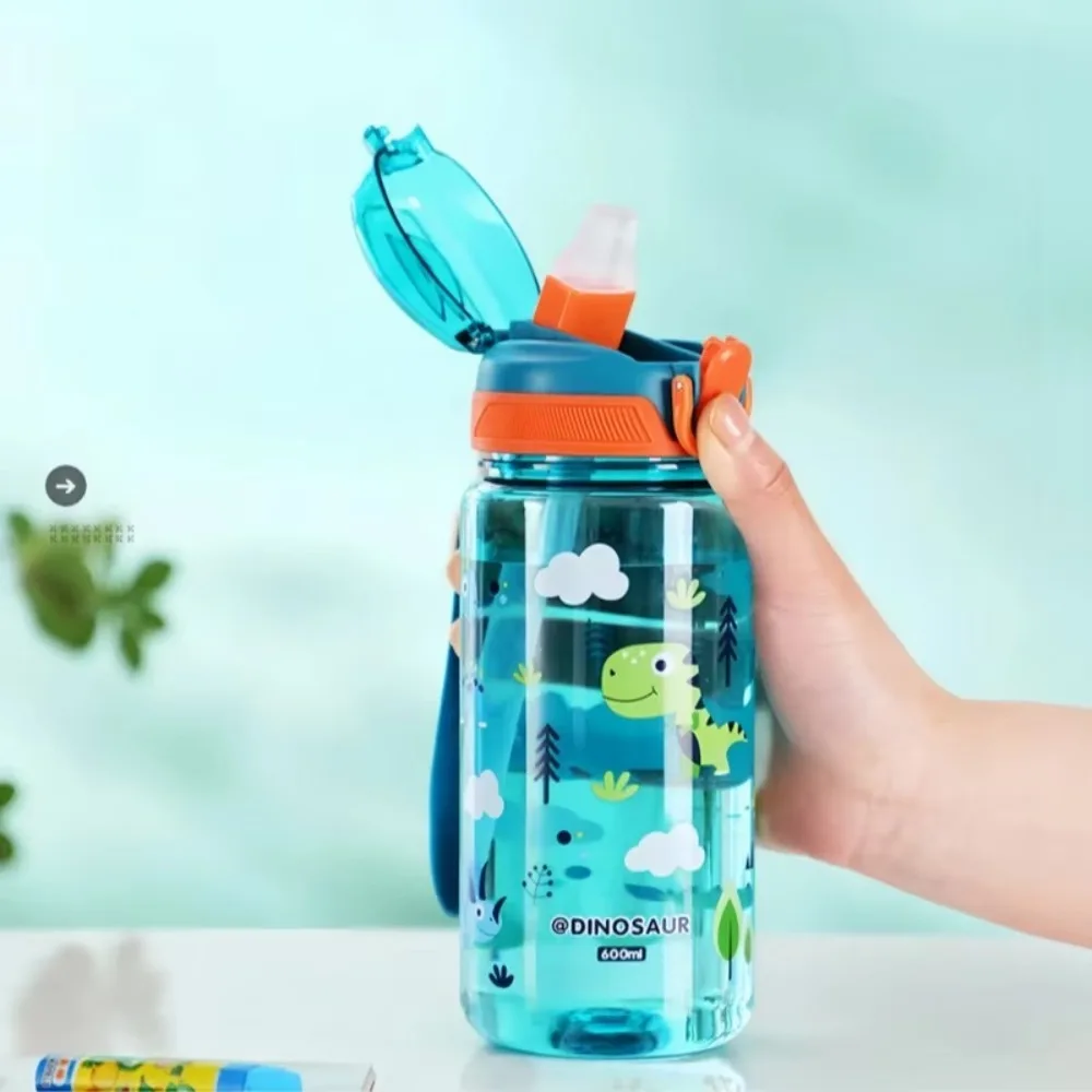 Botella de agua con pajita de silicona y diseño de dinosaurio - imagen 3