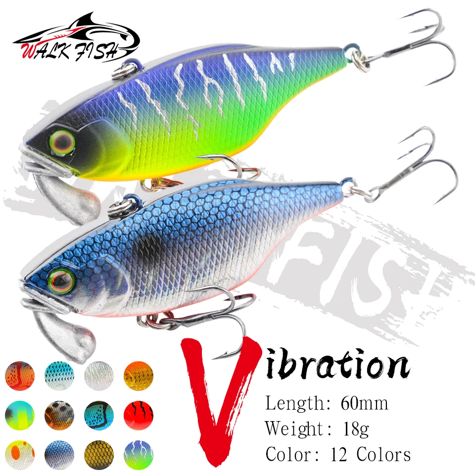 WALK FISH 60mm 18g Testar Jig Head cebo con vibración fundición larga VIB Wobblers Swimbait Señuelos de pesca pesca en hielo de invierno trucha Pike