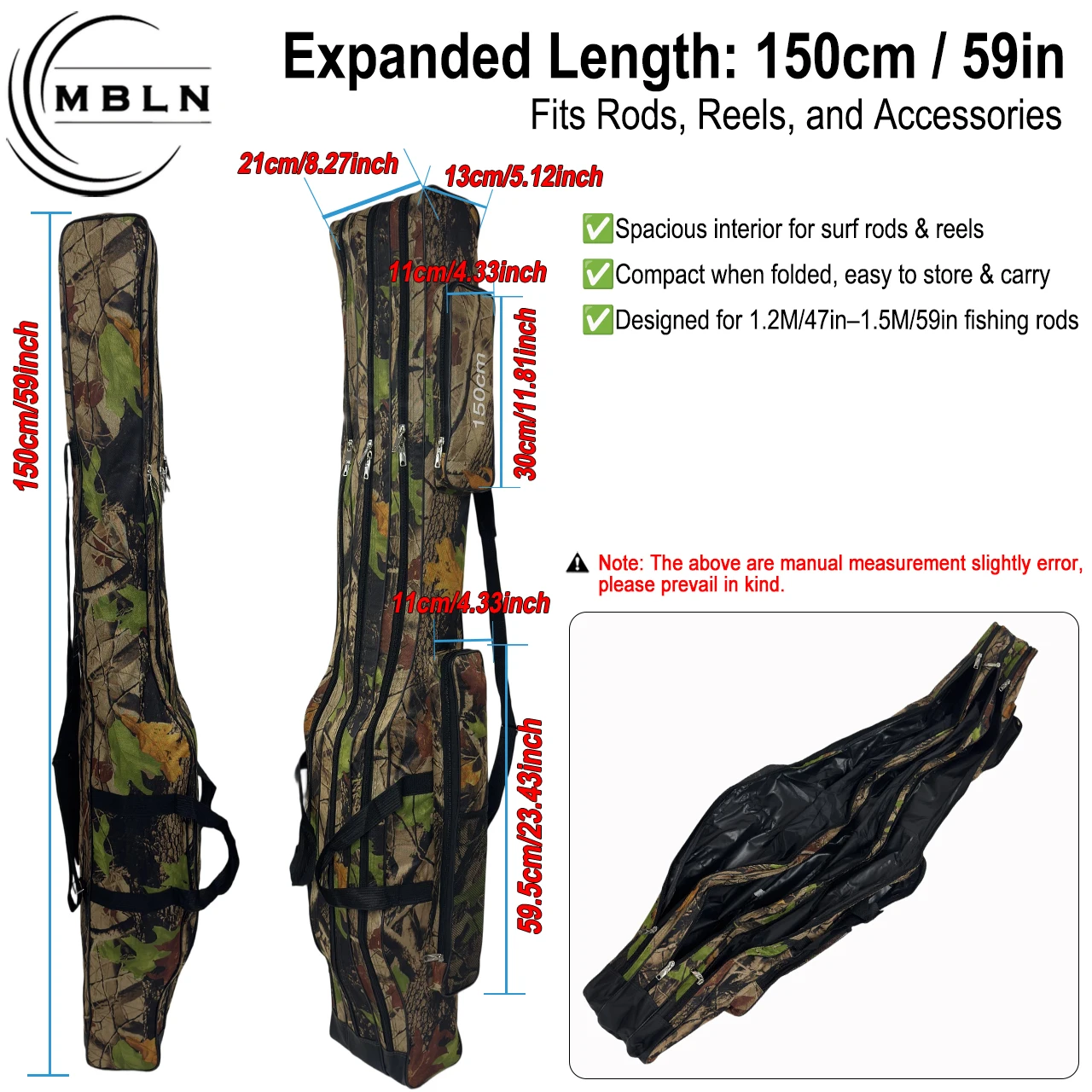 Bolsa plegable para caña de pescar camuflaje – 3 capas con bolsillos - imagen 3
