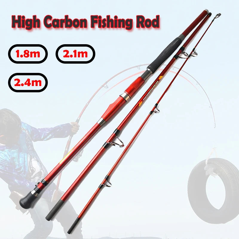 Caña de pescar de fibra de alto carbono, 1,8 m, 2,1 m, 2,4 m, potencia máxima de 30kg, barco de mar de jigging lento, giratorio, 3 secciones, Océano, agua salada