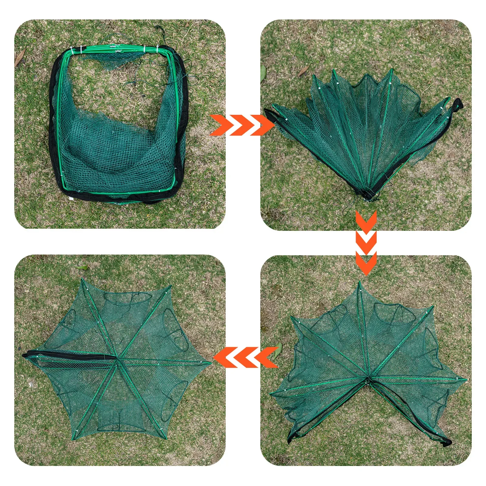 Goture-red de pesca de mano automático portátil, 6 agujeros, red hexagonal para peces, redes de fundición, cangrejo, camarones, trampa, jaula, herramienta de malla - imagen 5