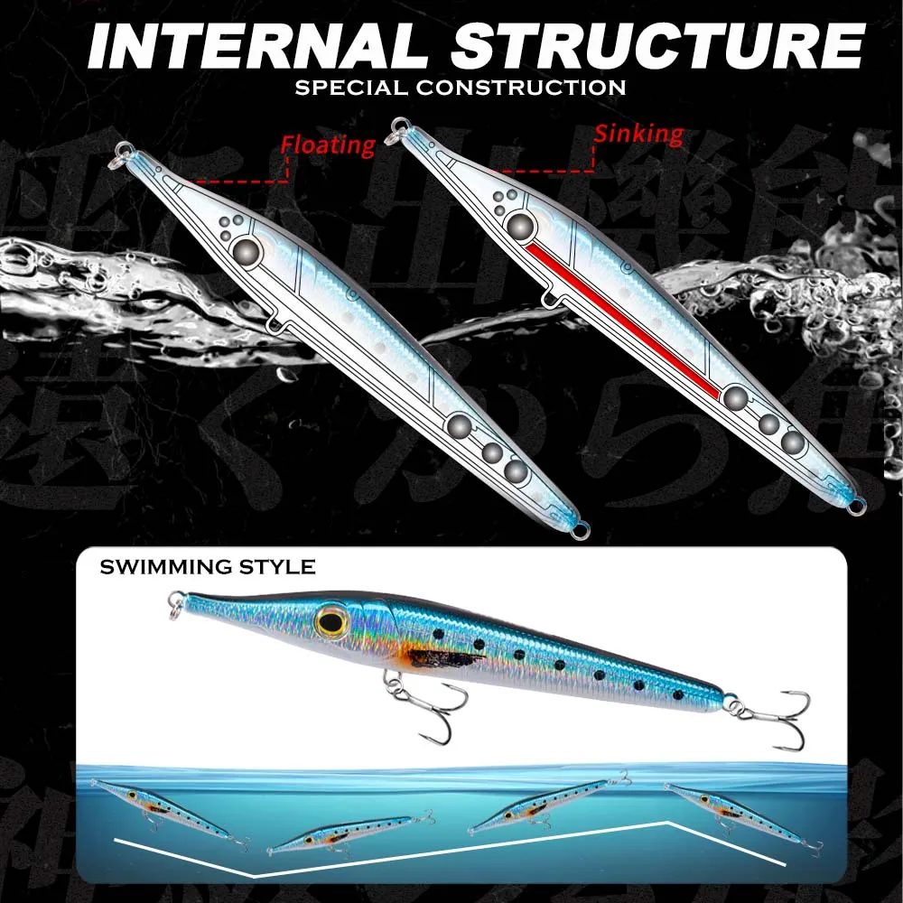 Señuelo de pesca con lápiz stickbait Hunthouse, cebo duro, señuelo flotante topwater, 146mm, 19g, lápiz que se hunde, 146mm, 35g para lubina wobbler - imagen 4