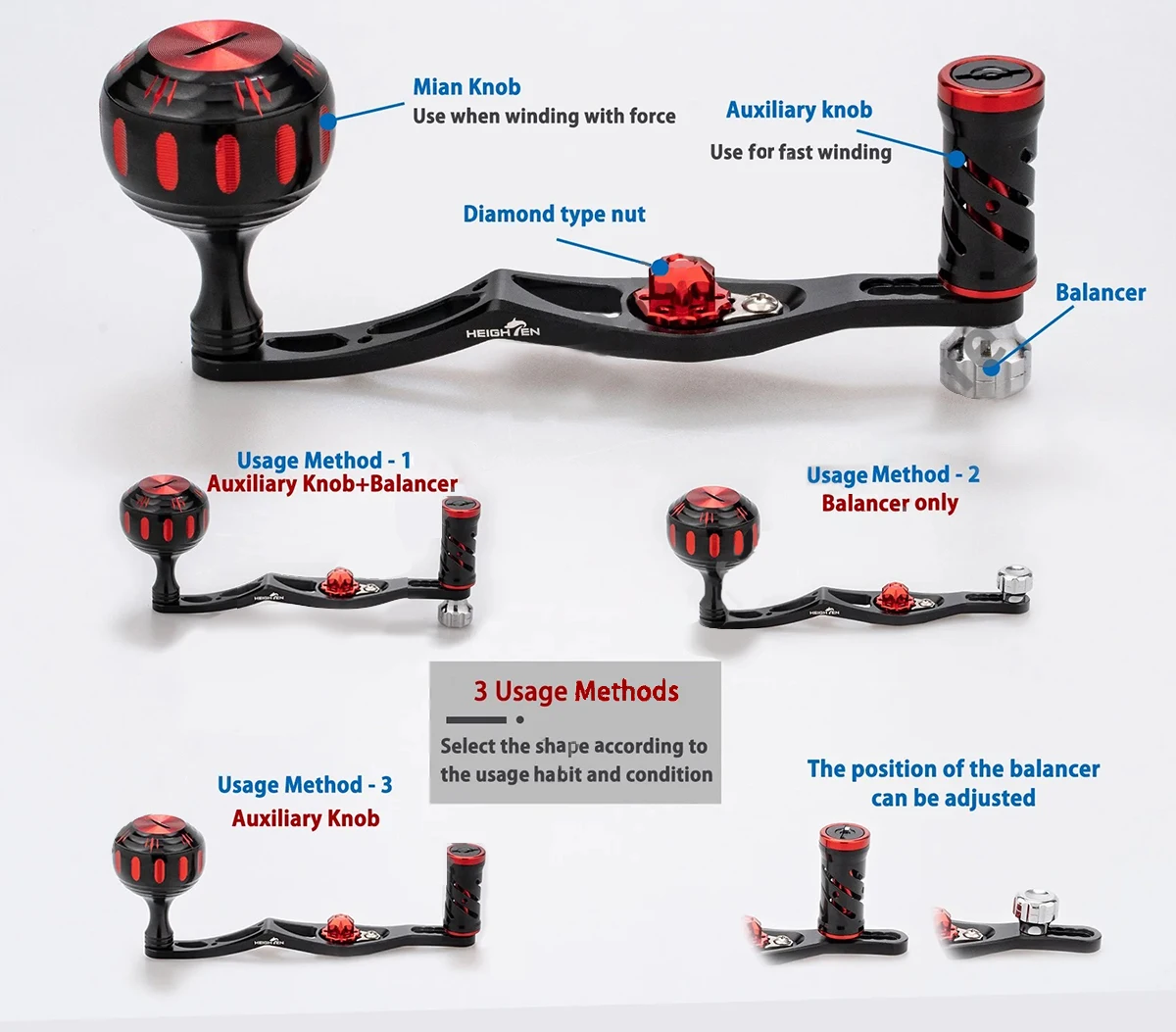 HEIGHTEN Mango de carrete de Baitcasting 70mm para Shimano Daiwa, accesorios de carrete de cebo - imagen 2