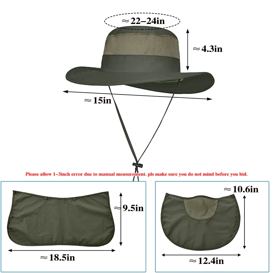 Sombrero de pesca de ala ancha para exteriores UPF 50+, gorra con protección solar con solapa para el cuello y la cara para actividades al aire libre, senderismo y jardín - imagen 4