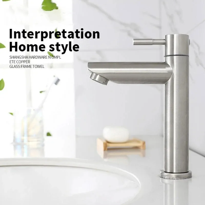 Grifo de un solo frío, grifo de lavabo de acero inoxidable 304 de alta gama, lavabo de encimera de baño - imagen 5