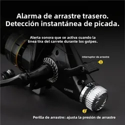 Huidiao Biterunner carrete de pesca con bobina libre y doble freno