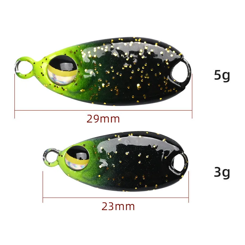 Señuelos de cuchara de trucha de plantilla de Metal Micro, cebo de pesca Jigging fundido pequeño, señuelo Artificial de fundición dura, herramientas de gancho único, 3G, 5g - imagen 5