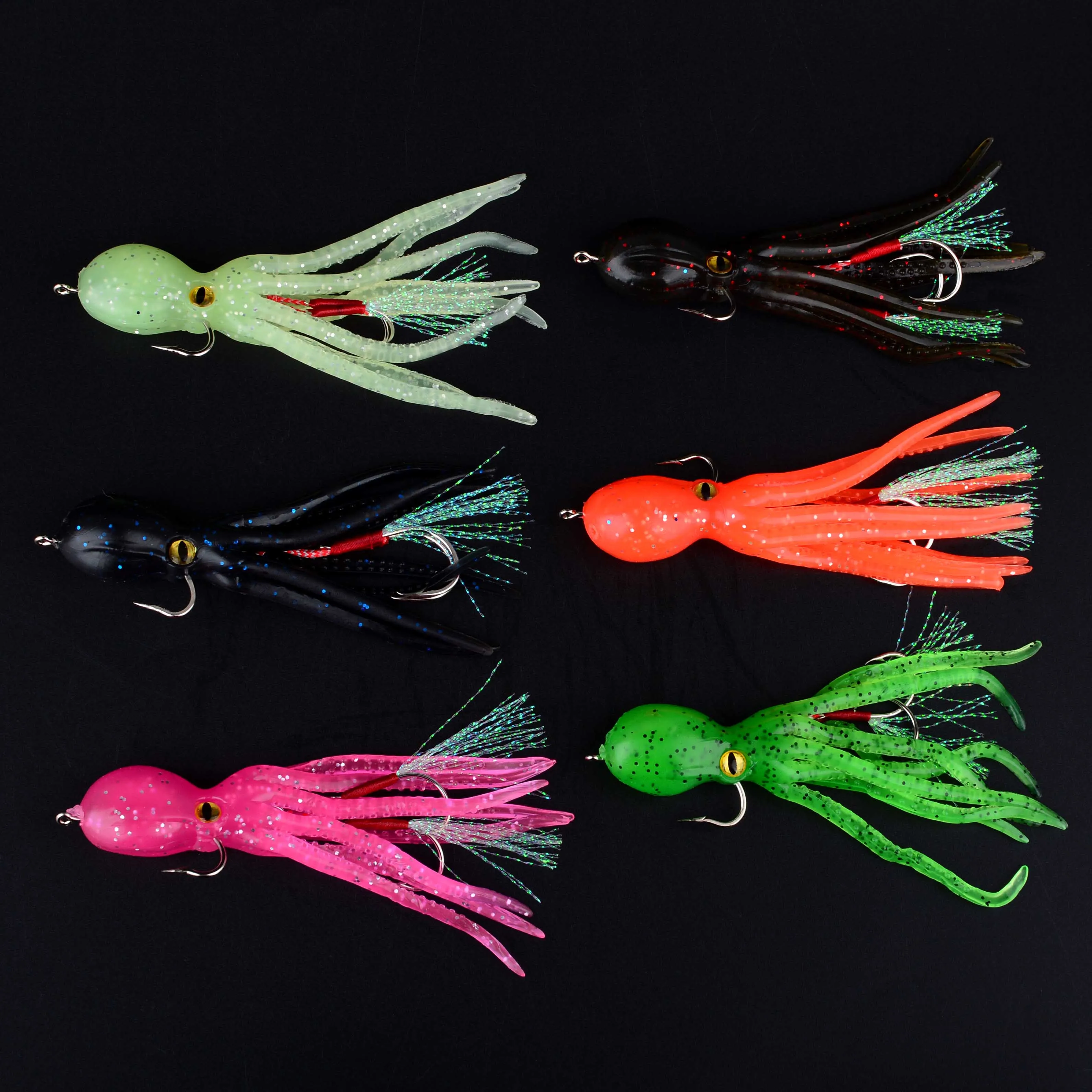 Señuelo de pesca de pulpo, anzuelo de aparejos, cebos blandos artificiales, Triple plantilla que se hunde, herramientas de pesca, 6 uds. - imagen 5