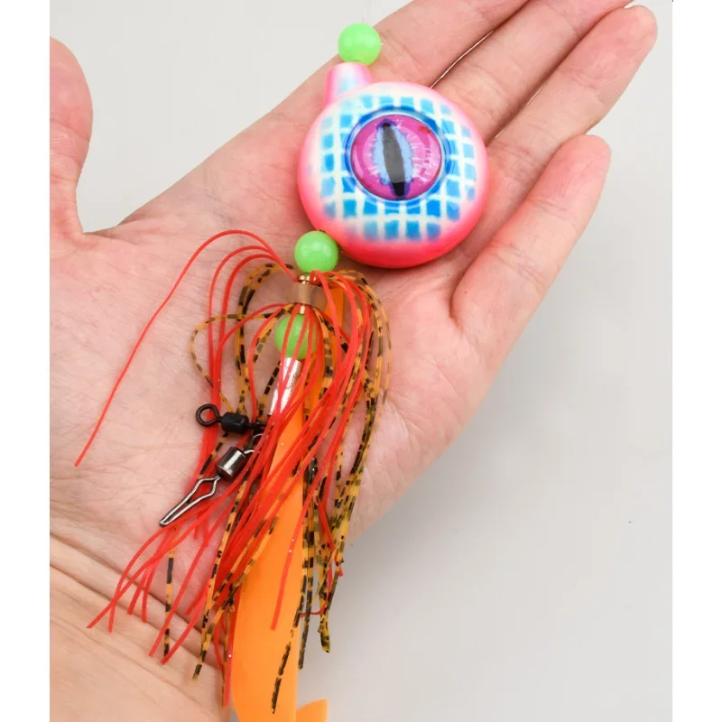 1 Uds 150g200g250g300g UV luz nocturna BeardedGuy KaburaSinking JiggingBait Jigs cabeza cebo para pesca marina plantilla de Metal con falda de goma - imagen 5
