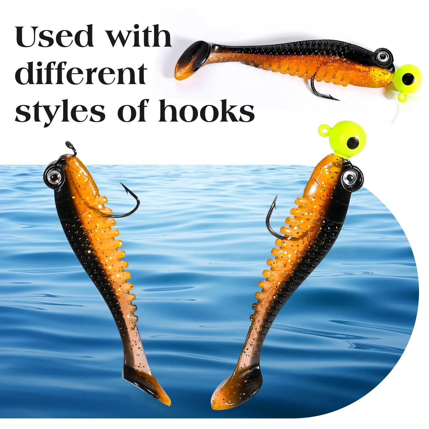 5 uds 10 Uds 20 piezas cebo Artificial de silicona suave cebo falso cebo de Pesca de mar 70mm 3g T cola Wobbler Pesca accesorio de Pesca - imagen 5