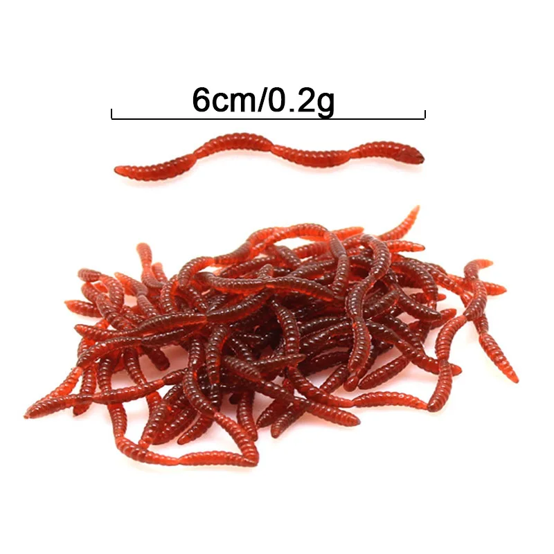 100 Uds 60mm pesca de lombriz realista gusano luz fluorescente señuelo suave cebo de silicona aditivo de olor a pescado pesca de carpa lubina - imagen 4