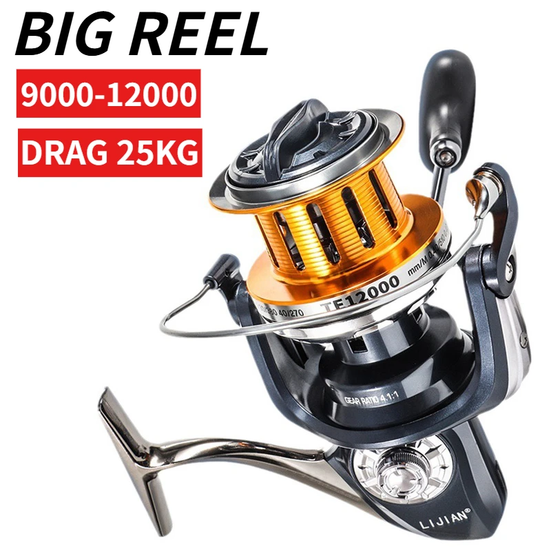 Carrete de pesca grande serie 9000 10000 12000, copa de línea de Metal, fuerte fuerza de tracción, 25KG, accesorios de pesca para barcos de mar para todas las aguas
