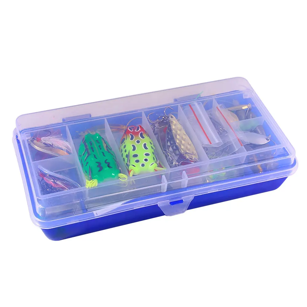 Juego de Señuelos de Pesca mixtos, 101 Uds., con caja de aparejos, Minnow Popper VIB, cuchara de Metal, cebo de gusano suave, anzuelos con cabeza de anzuelo, pesca de agua salada - imagen 3