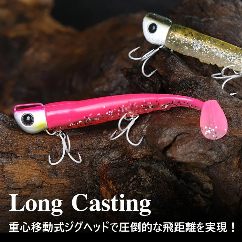 Juego de señuelos blandos de 115mm y 28g, cabeza de Jigging de fundición larga, juego de señuelos blandos con cola en T, cebo de pesca de lubina que se hunde, cebos grandes - imagen 5