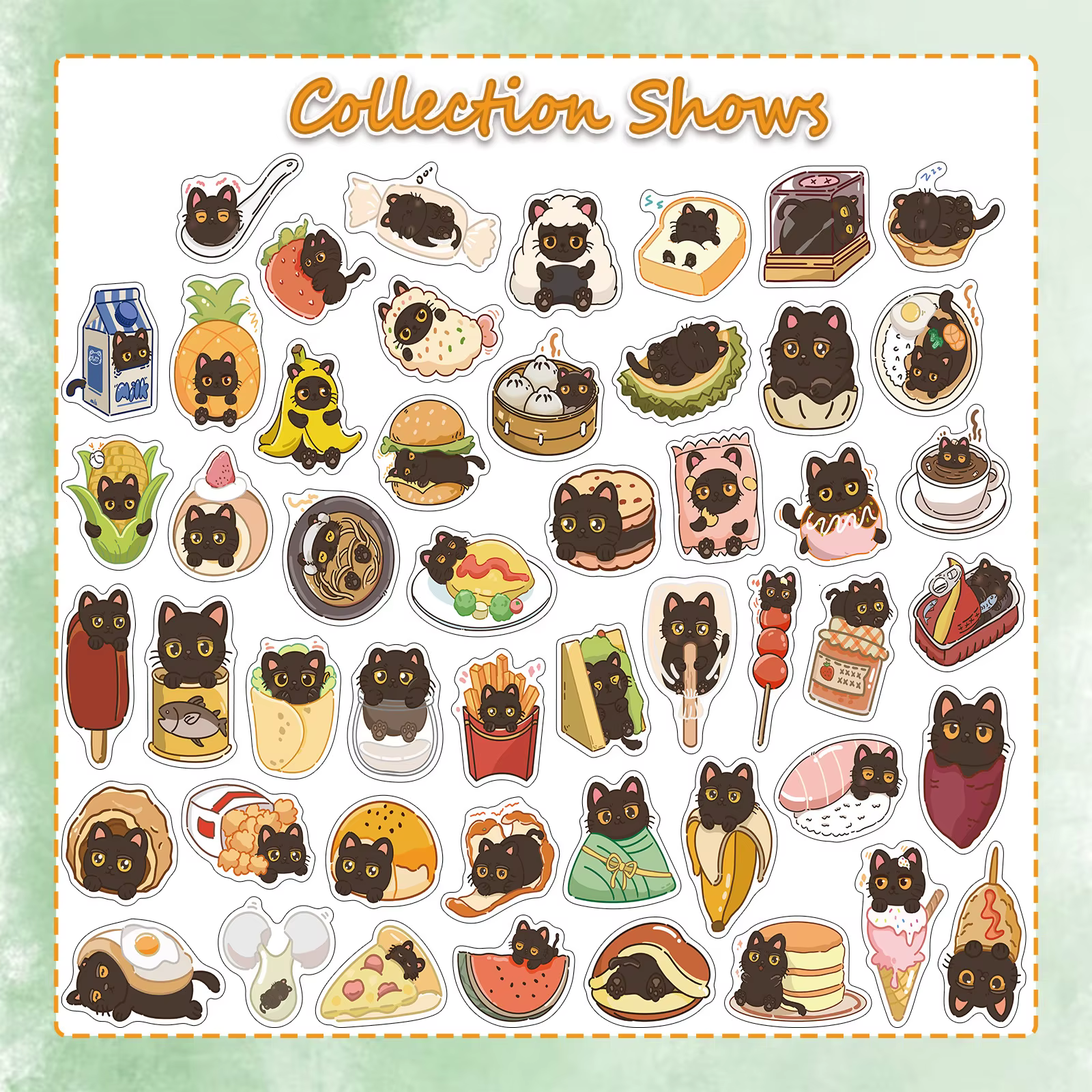 50 Uds. De pegatinas de grafiti de dibujos animados para diario de gato negro, comida bonita, teléfono, guitarra, portátil, maleta, taza, pegatina impermeable, juguetes para niños - imagen 4