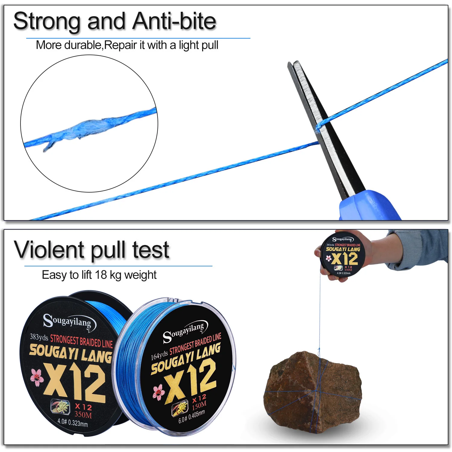 Sougayilang nuevo X12 súper fuerte 12 hebras hilo de pescar trenzado 150M 40LB multifilamento PE línea aparejos de pesca de agua salada - imagen 5