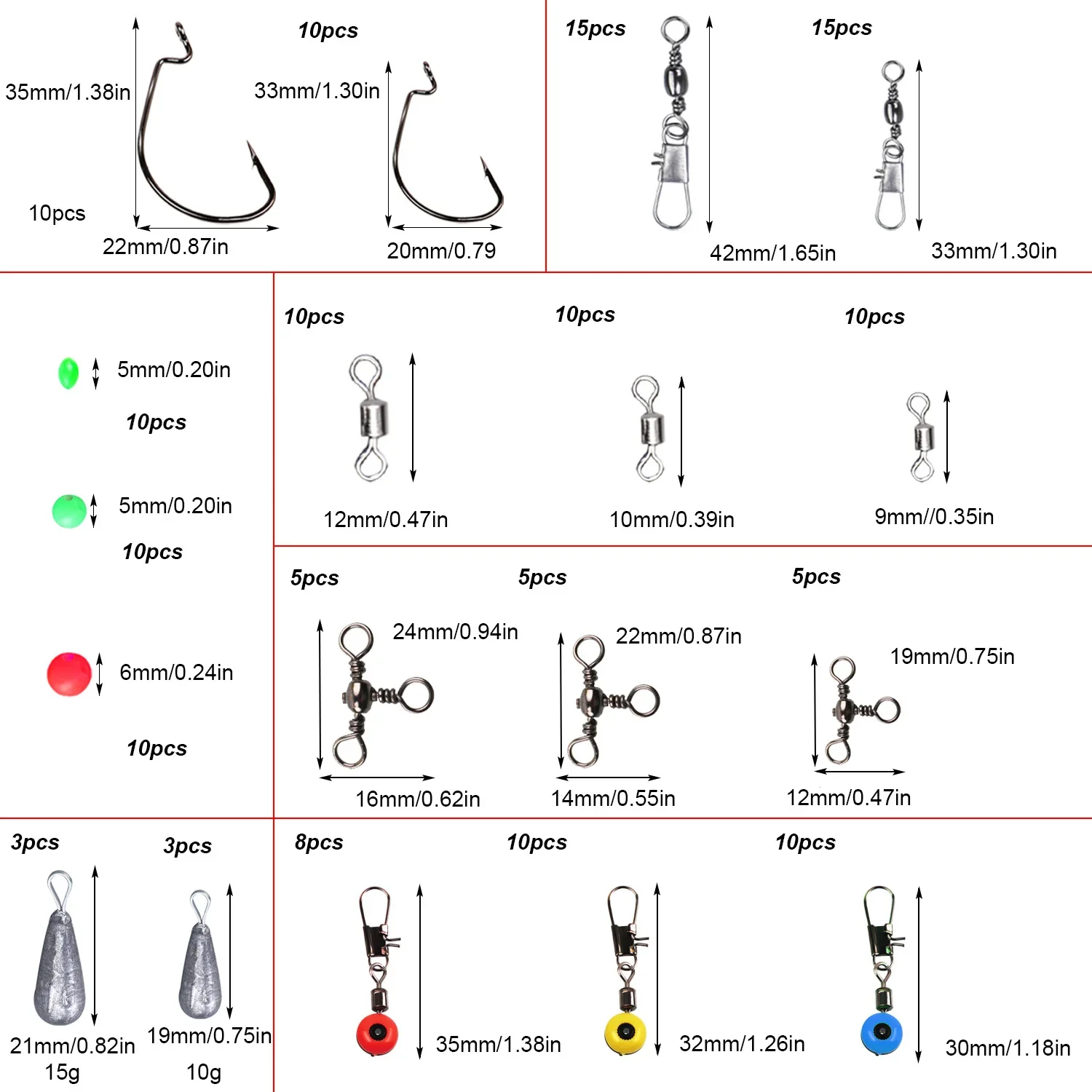 1 Juego de 184 Uds., 24 tipos de accesorios de pesca en roca, conjunto combinado, caja de equipo de pesca en el mar, conveniente y práctico, adecuado para peces de mar - imagen 4
