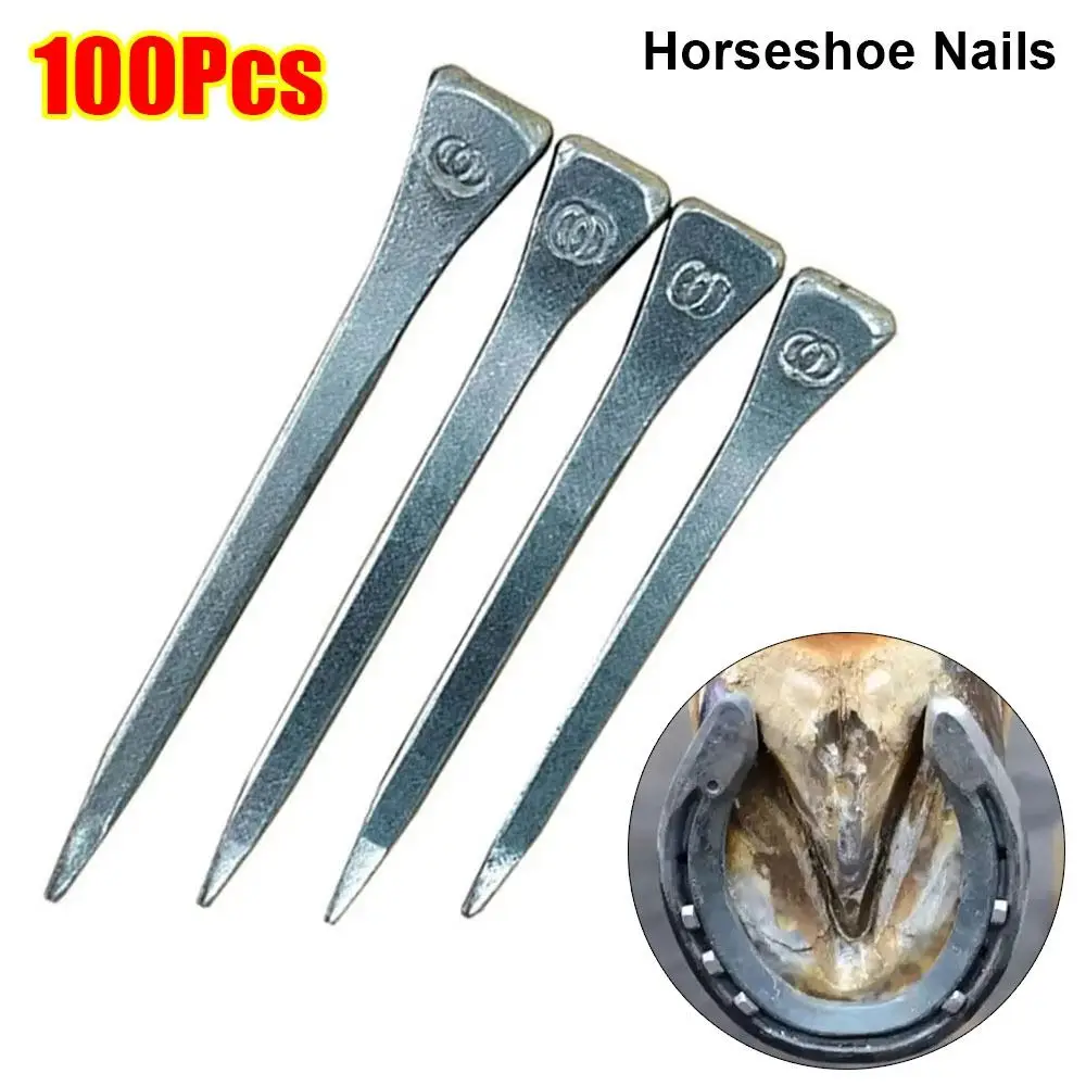 100 Uds. Durable E2/E3/E4/E5/E6/E7/E8 clavos de herradura reparación de arnés de acero clavos para zapatos de caballo clavos para pezuñas equipo deportivo ecuestre