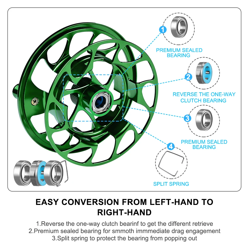 Carrete de pesca con mosca de aleación de aluminio, 5/7, 7/9, 9/10 WT, 2 + 1BB, CNC, con izquierda, derecha, intercambiable para pesca de agua dulce - imagen 5