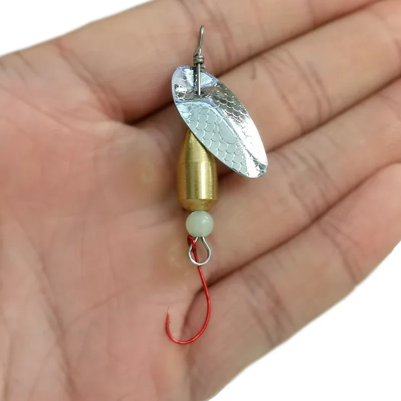 OUTKIT, 1 Uds., cuchara giratoria, cebo de Metal, Micro señuelo de pesca, lentejuelas pequeñas, cebos de tiro largo de cobre para lubina, trucha, perca, Lucio giratorio - imagen 2