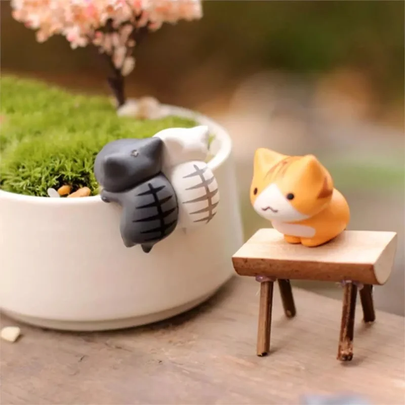 6 unids/set gato de la suerte de dibujos animados hogar jardín bonsái decoraciones Miniaturas regalo encantador Micro paisaje gatito artesanía en miniatura - imagen 5