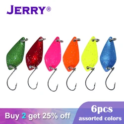 Jerry 6 uds 2,5g/3,5g/5g fundición Pesca Color UV Micro área cebo para trucha Kit de cuchara de Pesca señuelos de Metal adornos al por mayor
