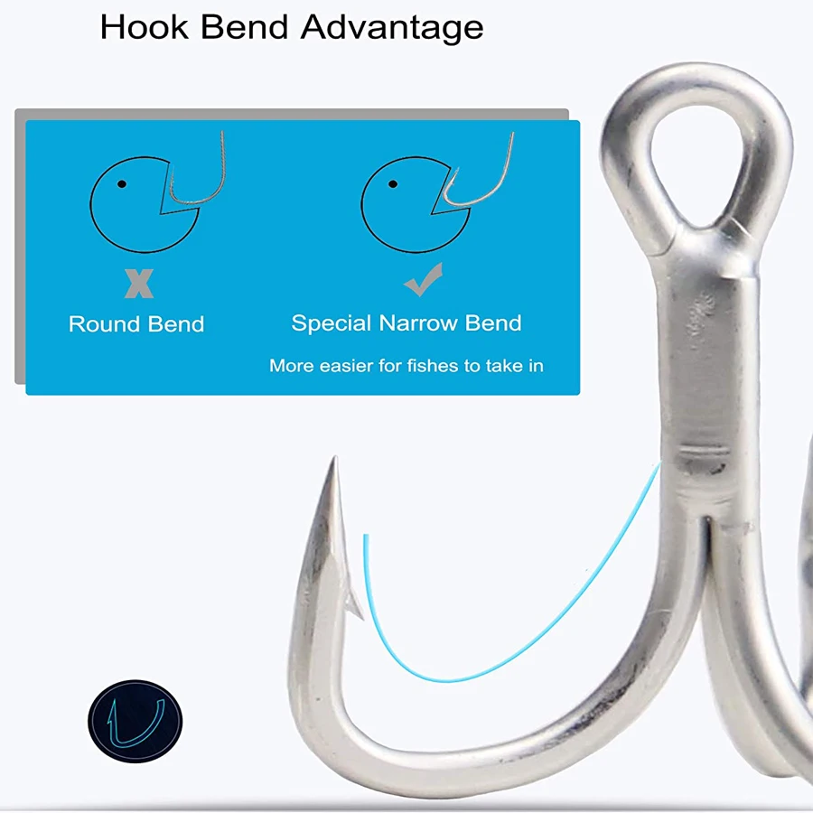 Anzuelos triples de acero de alto carbono 3X, anzuelos triples de curva redonda clásica fuerte para peces grandes, pez azul, salmón, pez Kingfish 2 #4 #10 # - imagen 3